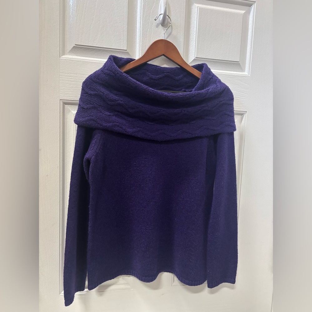 Chico’s Size 1 Deep Purple Foldover Cowl Neck Wool Blend Sweater